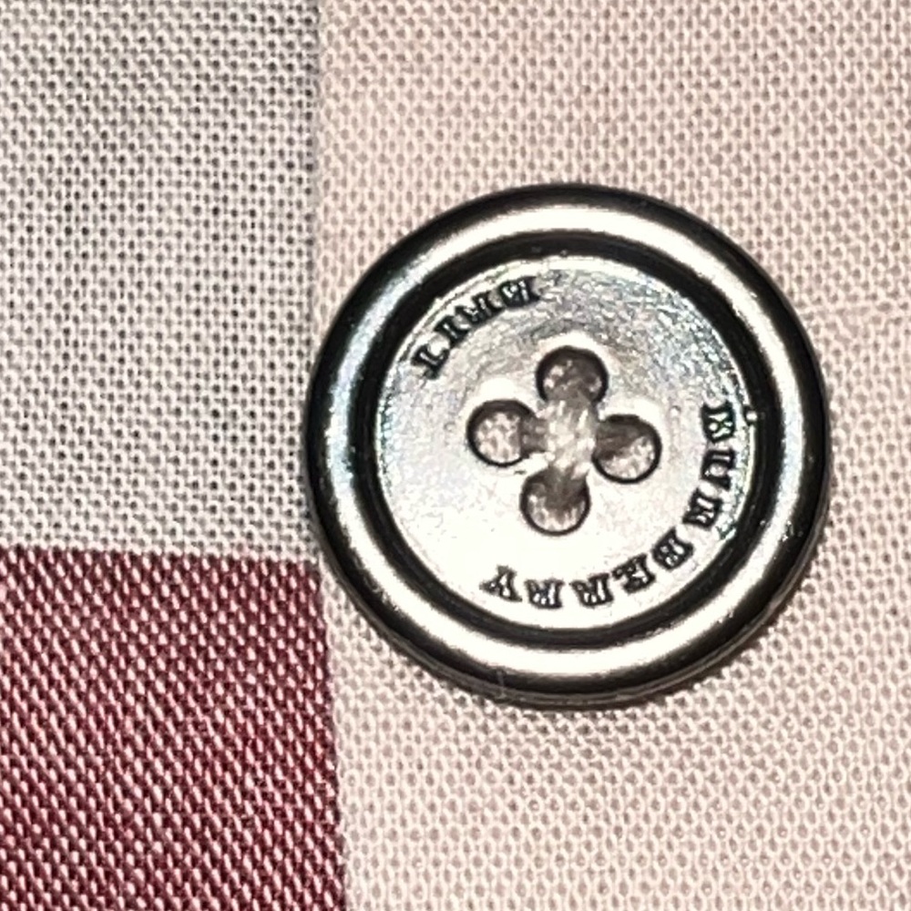 Excellent Burberry Women's Check Button-Down Shirt in White, Gray & Burgundy - Picture 6 of 9